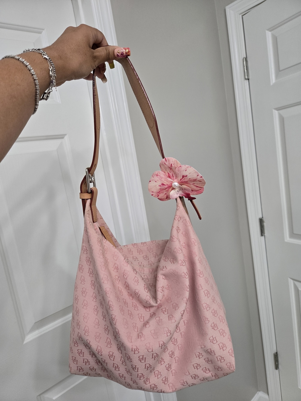 Pink Dooney & Bourke Monogram Shoulder Bag